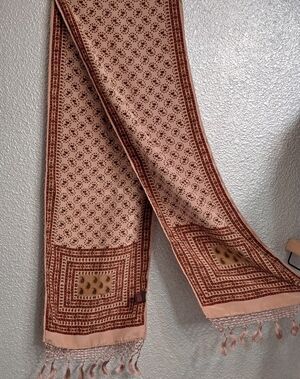 Printed Silk Scarf With A Floral Border & Fringe